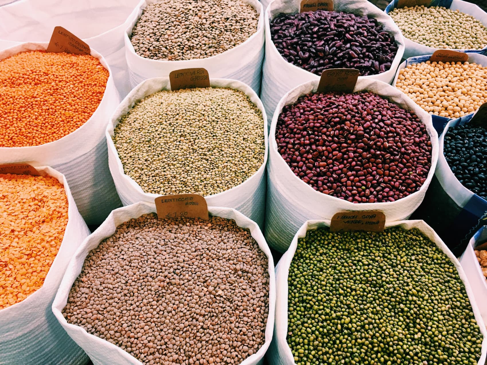 Different types of bean in bottles